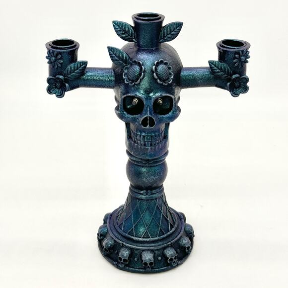 Martha Stewart Custom Color Shift Skull Candle Holder Candelabra LED Eyes - Picture 1 of 8